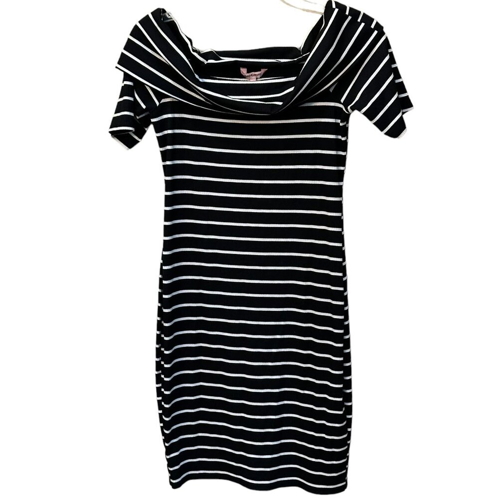 Juicy Couture Black White Ribbed Striped Sheath Dress Y2K‎ Vintage Size Medium